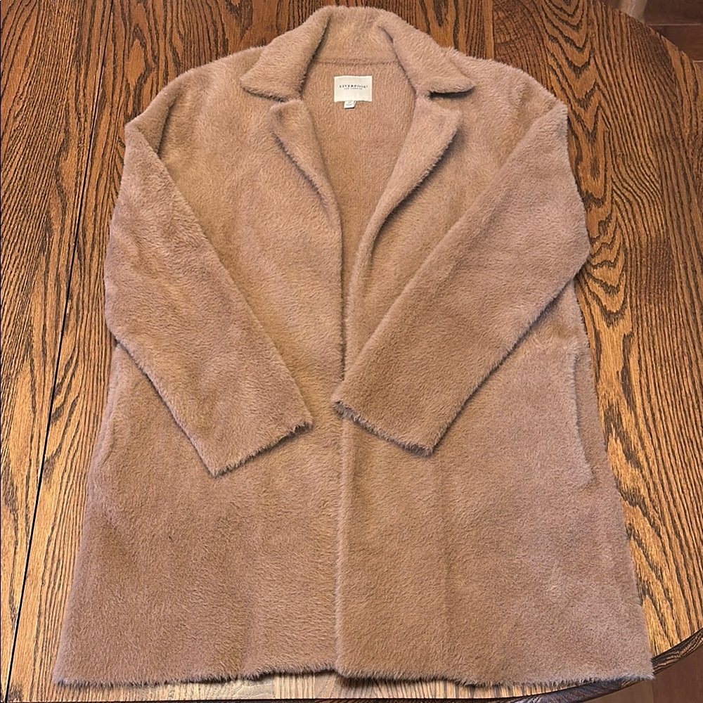 Liverpool Tan Fuzzy Coatigan